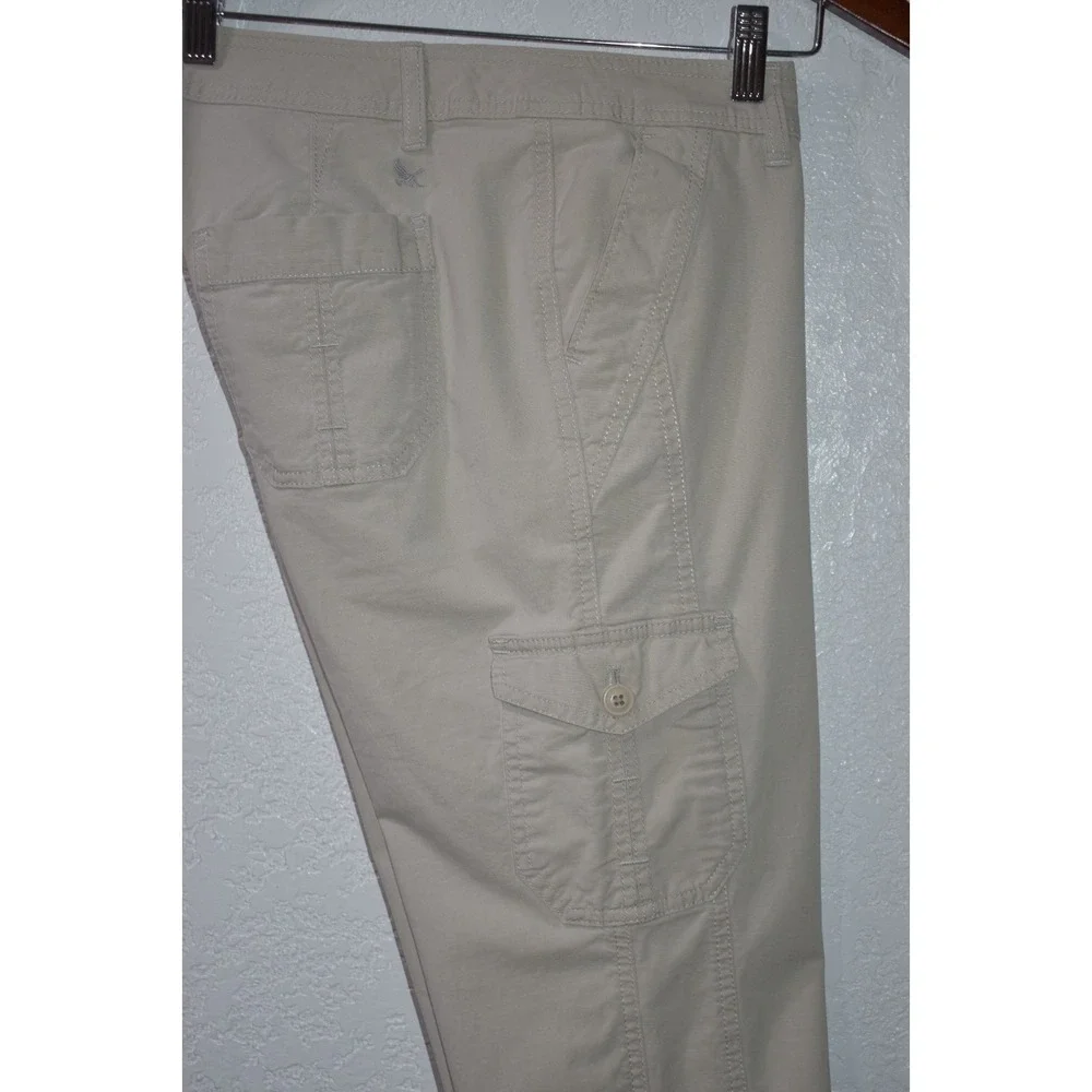 Eddie Bauer Womens 4 Khaki Cargo Capri Pants Drawstring Cuffs Stretch Cotton - Picture 5 of 16